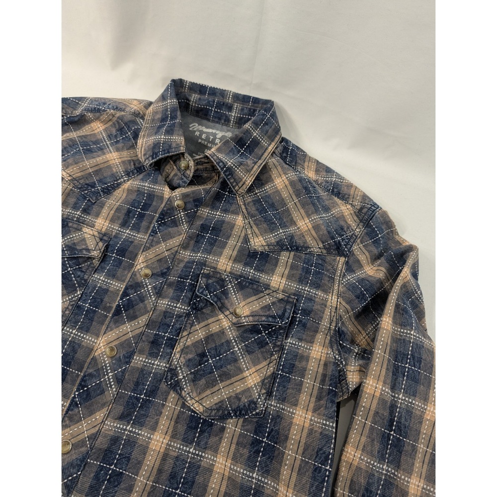 Wrangler Retro Premium Shirt Mens Medium Plaid Western Pearl Snap Rodeo